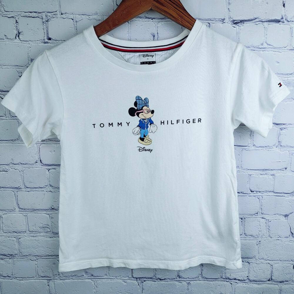 Tommy Hilfiger x Disney Collab Minnie Mouse Baby Tee White Shirt Girls Med 8/10